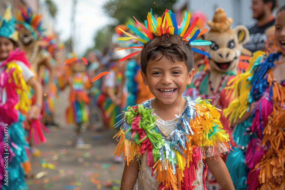 Fototapeta premium Lively moment capturing the excitement of breaking piñatas during Cinco de Mayo festivities