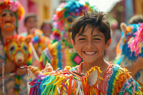 Lively moment capturing the excitement of breaking piñatas during Cinco de Mayo festivities © Veniamin Kraskov
