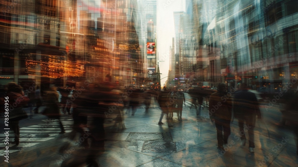 Obraz premium Blurred reflections of skysers and busy streets create a sense of displacement and disorientation a nod to the constant change and uncertainty of todays society. .