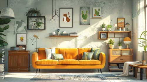 Zero-Waste Home Interior: Upcycled Furniture and Decor Illustration