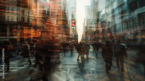 Blurred reflections of skysers and busy streets create a sense of displacement and disorientation a nod to the constant change and uncertainty of todays society. . photo