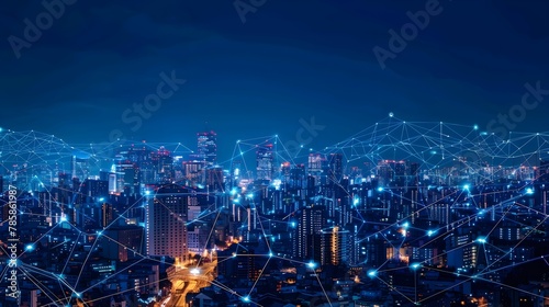 smart city with digital connections and urban development  symbolizing the integration of technology in sustainable living and business operations. 