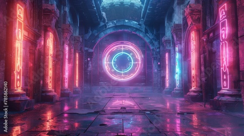 Neon Oracle Chamber: A Fusion of Ancient and Modern Mysticism © Exnoi