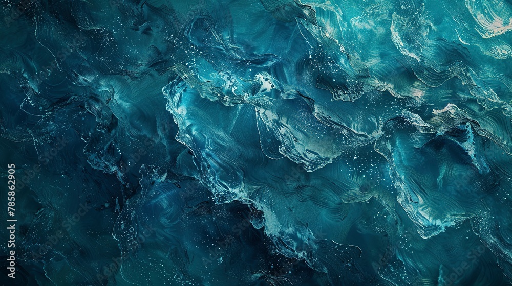Layered abstract textures suggesting the depth and mystery of the ocean, in deep blues and teals. - obrazy, fototapety, plakaty 