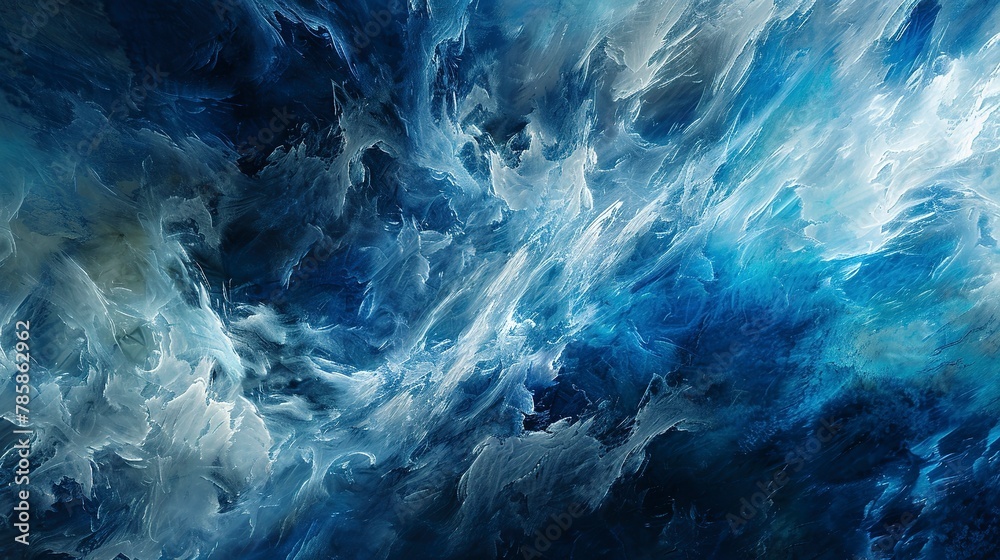 Abstract representation of a summer storm, with dynamic blues and flashes of white, capturing the energy and renewal storms bring. 