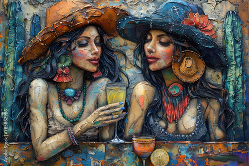 Vibrant scene capturing friends enjoying Margaritas at a lively Mexican fiesta