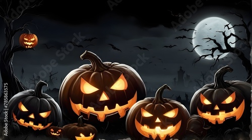 Halloween banner illustration with scary pumpkins background concept alim graphic photo