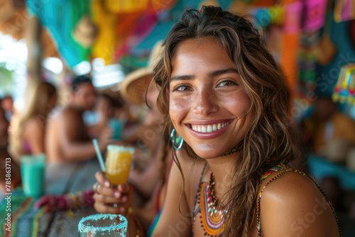 Vibrant scene capturing friends enjoying Margaritas at a lively Mexican fiesta