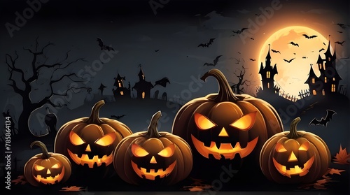 Halloween banner illustration with scary pumpkins background concept alim graphic photo