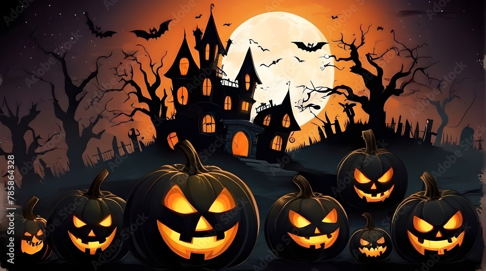 Halloween banner illustration with scary pumpkins background concept alim graphic