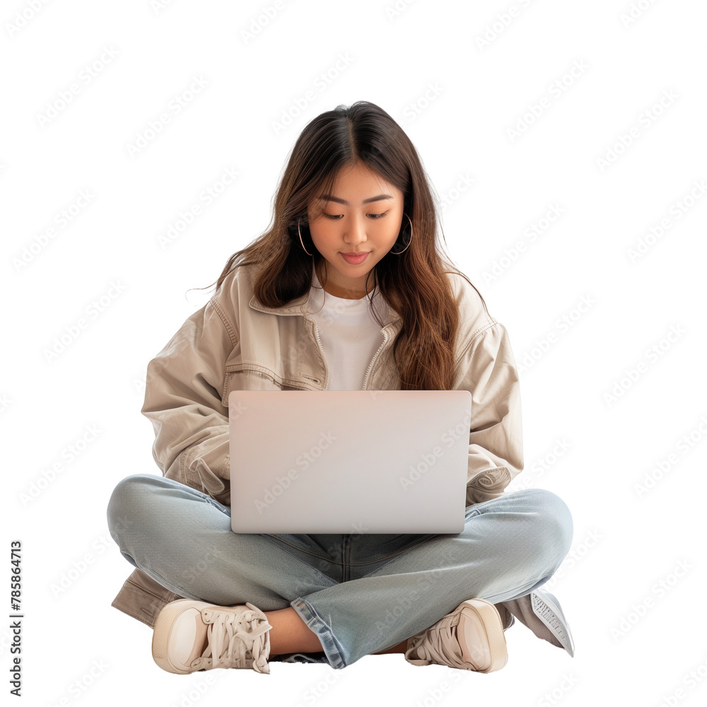 Female College Student Sitting on The Floor with Laptop on Her Lap Female College Student Sitting on The Floor with Laptop on Her Lap
