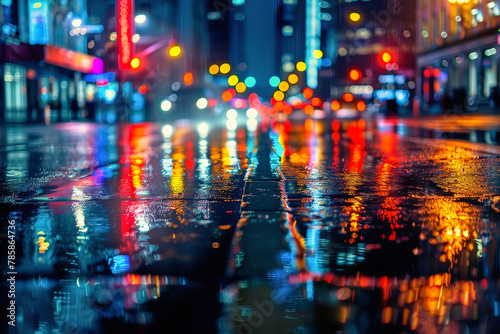 Collection of City Lights Reflecting on Wet Asphalt Post-Rain