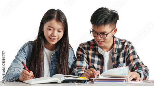 Male and Female College Student Doing Homework Together