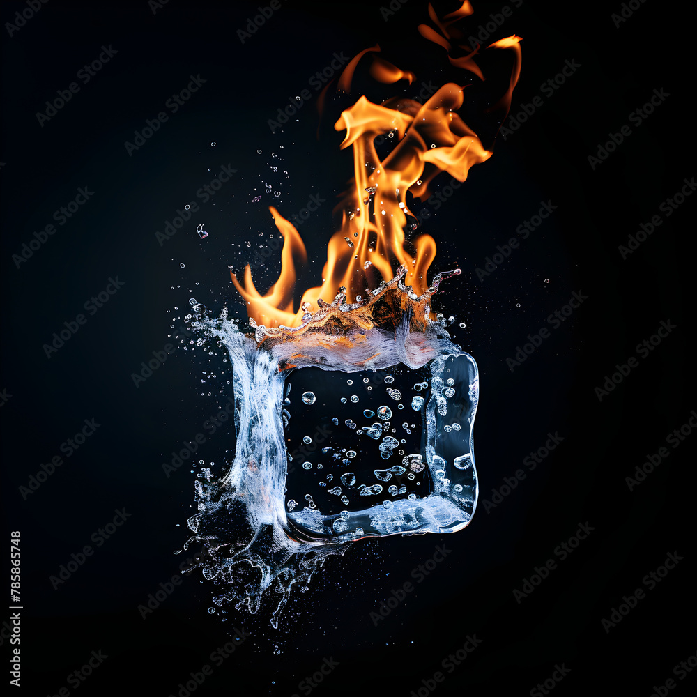 A Paradoxical Confrontation: A Burning Ice Cube Reflecting the Oxymoron 'Freezing Heat'