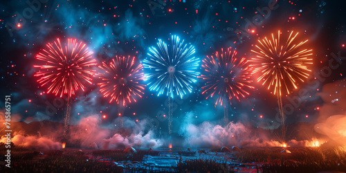 Festive fireworks in the night sky at a celebration event in honor of an anniversary or new year