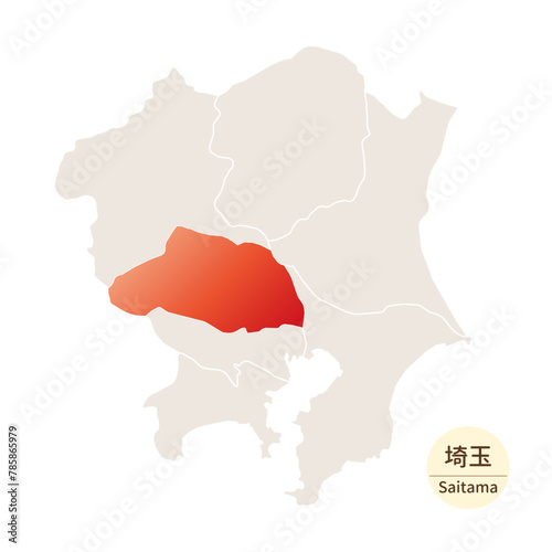 埼玉県の明るく美しい地図、関東地方の中の埼玉県