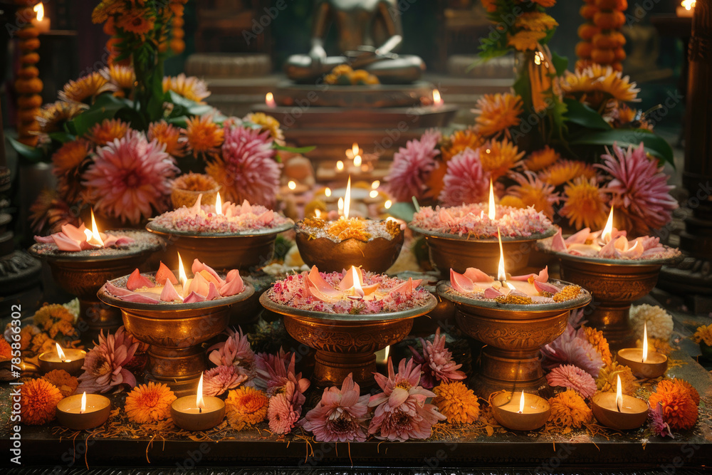 Reverent image depicting offerings made in honor of Buddha on the occasion of Buddha Purnima