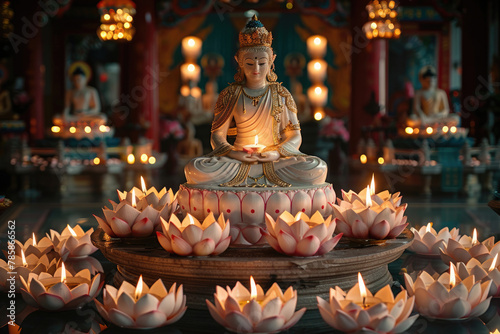 Illuminated shrine adorned with candles symbolizing devotion on Buddha Purnima