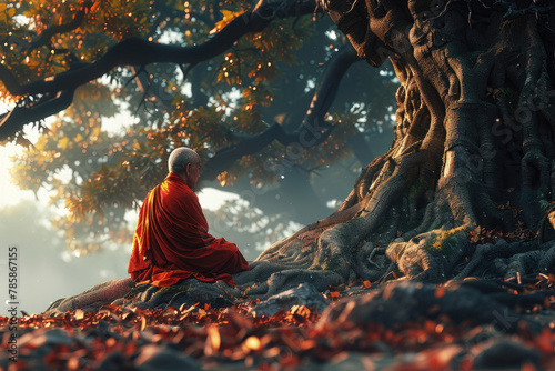 Peaceful moment of meditation under a Bodhi tree on Buddha Purnima photo