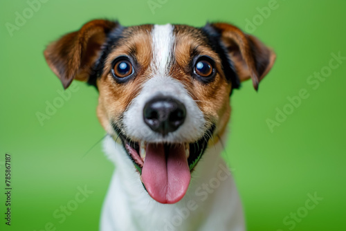 A dog with a tongue sticking out and a smile on its face