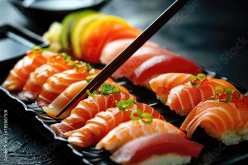 Close up salmon sachimi japanese food