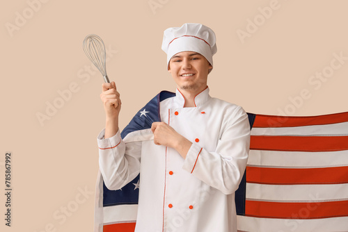 Male chef with USA flag and...