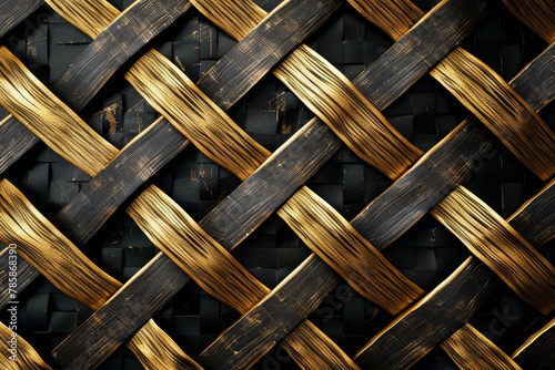 A luxurious background with a pattern of golden lines crisscrossing against a black backdrop, creating an abstract design that is both modern and opulent. photo