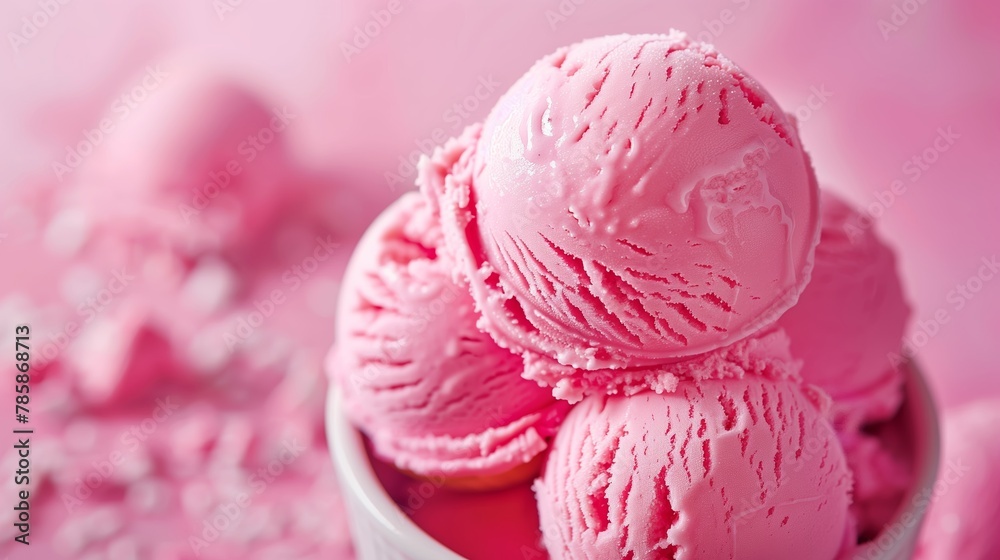 Pink Strawberry Ice Cream Scoops in a Bowl
