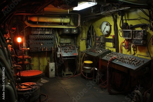 Dive Control Room Setup: Construction of the dive control room inside the submarine.