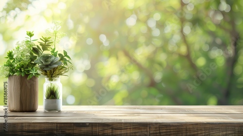 Sunlit Indoor Plants on a Wooden Table