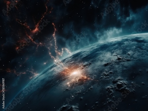 a close up of a planet, a detailed matte painting  space art, dark background of outer space, dark space