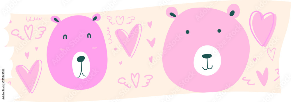 Cute bear washi tape on transparent background.