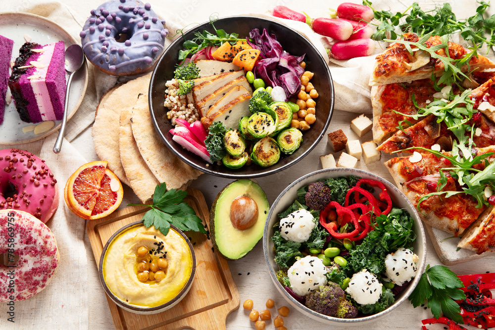 Vegan food on wooden background. Healthy and tasty brunch Vegan food on wooden background. Healthy and tasty brunch