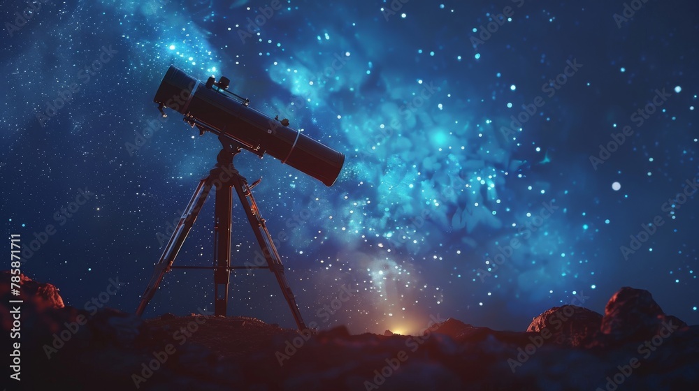 A telescope against the backdrop of the night sky. A telescope against the backdrop of the night sky.
