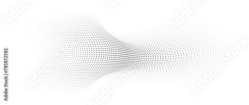 Flowing Wave Dot Halftone Pattern: Curve Gradient Shape on Transparent Background. Suitable for AI, Tech, Network, Digital, Science, and Technology Themes.