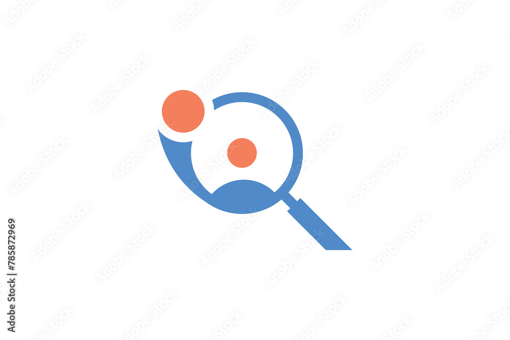 Minimalist magnifying glass people logo vector design template. Vector magnifying glass people logo concept. Minimalist magnifying glass people logo vector design template. Vector magnifying glass people logo concept.