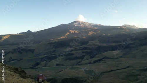 Flying towards active volcano Nevado del Ruiz in the Tolima department in the Andes mountains in Colombia photo