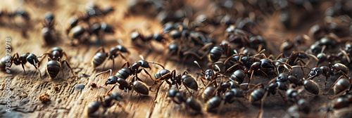 Close-Up Detailed View of Odorous House Ants Foraging in Domestic Environment photo