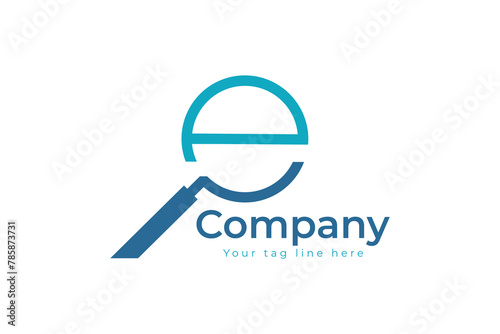 Modern magnifying glass letter e logo design vector template. Minimalist magnifying glass letter e logo concept.