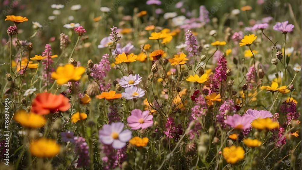 A carpet of wildflowers adorning a meadow