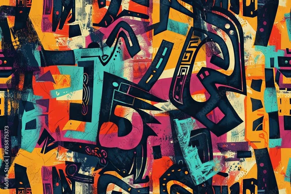 Fototapeta premium Dynamic Aztec abstract Free expression Vibrant colors Enigmatic allure AI Image