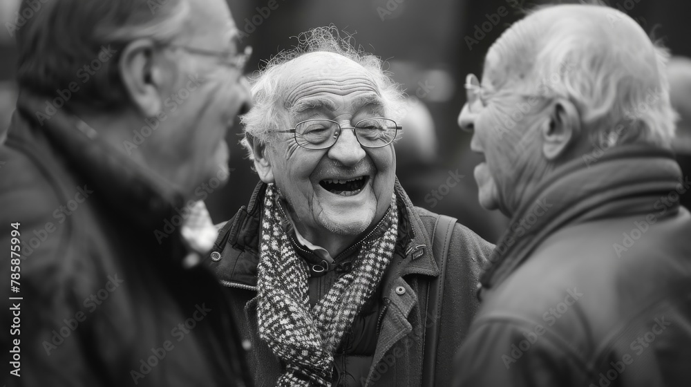 Joyful Moment: Elderly Friends Sharing Laughter in the Park Joyful Moment: Elderly Friends Sharing Laughter in the Park