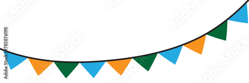 Colorful triangle flags hanging on white background. Christmas or birthday decoration. Carnival garland with flags. Bunting flags banner template.