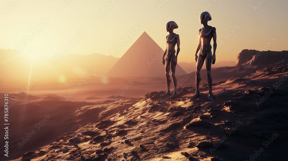 Alien observe Egyptian pyramids