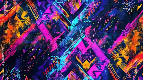 Futuristic light effects with neon Aztec pattern. Vibrant energy for dynamic movement AI Image