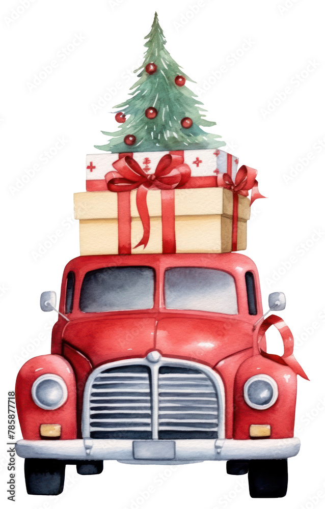 PNG  Red pickup truck christmas decoration vehicle