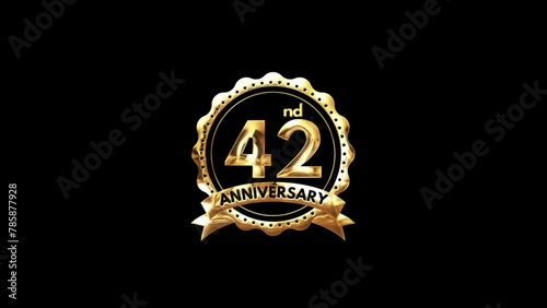 42nd Anniversary luxury Gold Animation. Greeting for the 42nd Anniversary. Luxurious Animation Celebrating 42 Years of Excellence photo