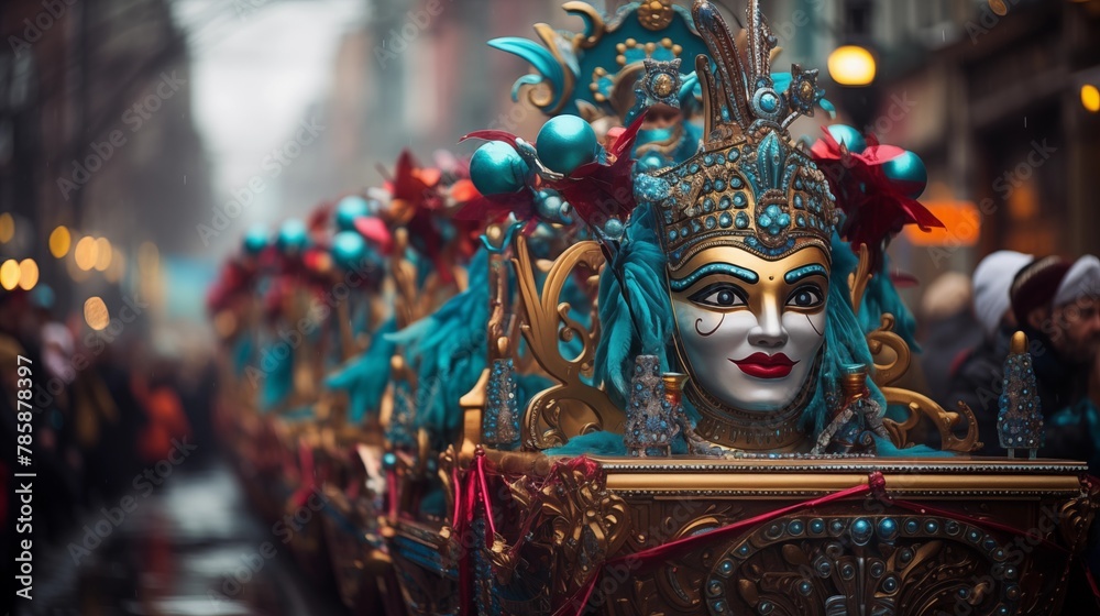Fototapeta premium Carnival procession featuring ornate floats and festive decorations
