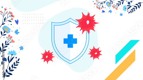 design of a protective shield for the body from viruses, germs and bad bacteria. concept of caring and awareness about health. protection of the body from disease. viruses, bacteria and germs