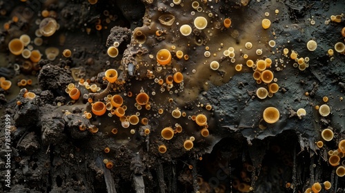 A macroscopic view of a small patch of soil with hundreds of microscopic fungal spores visible giving a glimpse into the vastness photo